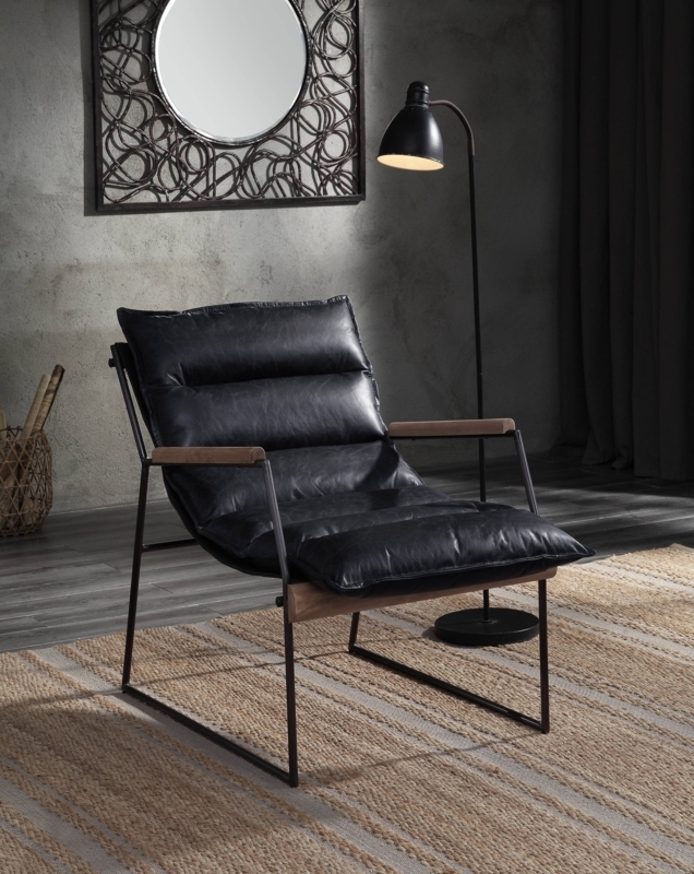 Accent Chair: Industrial Faux Leather Sled Base Channel Stitching
