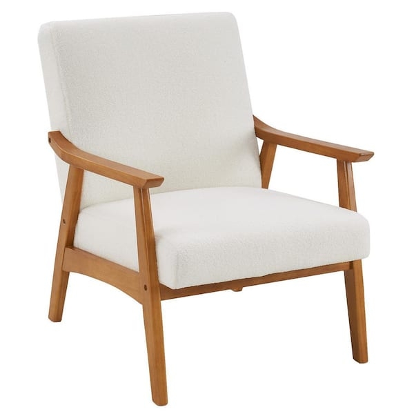 Accent Chair Integrated Wooden Armrests Boucle, Organic Living Room Chair