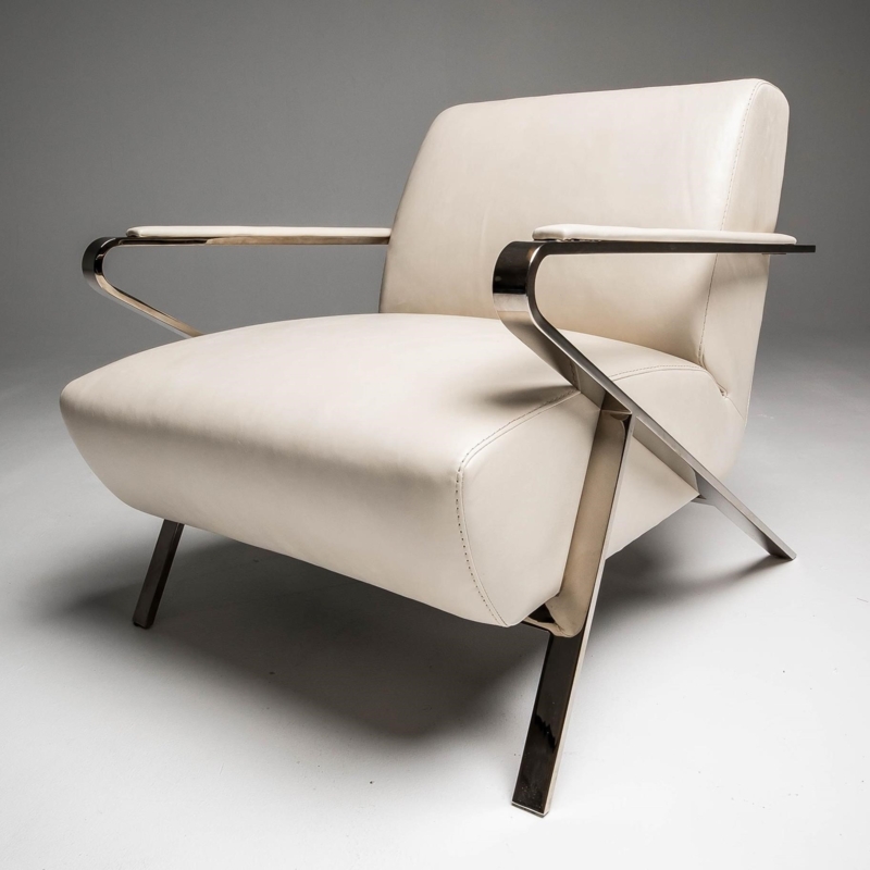 Accent Chair Ivory Leather-Like Architectural Metal Base