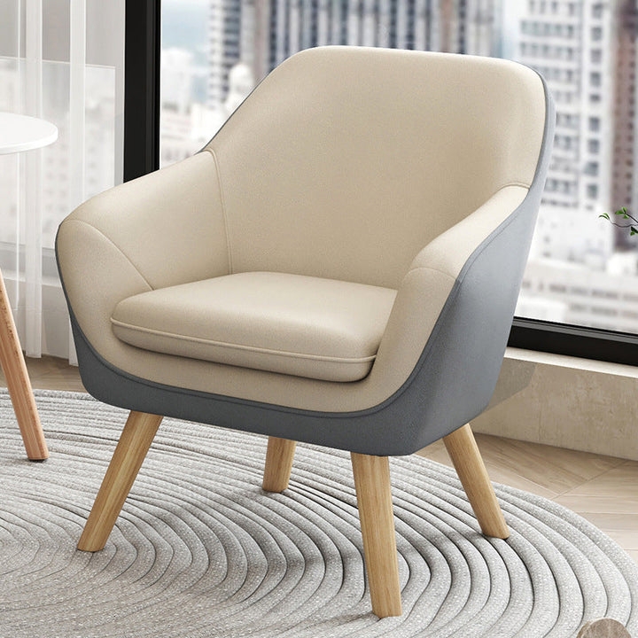 Accent Chair Japandi Style Cream Open Wood Frame Rectangular Back