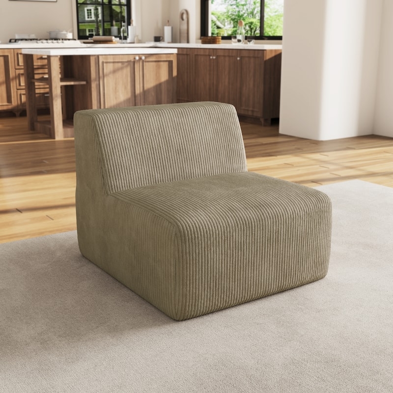 Accent Chair Khaki Textured Armless Low Profile Organic Silhouette