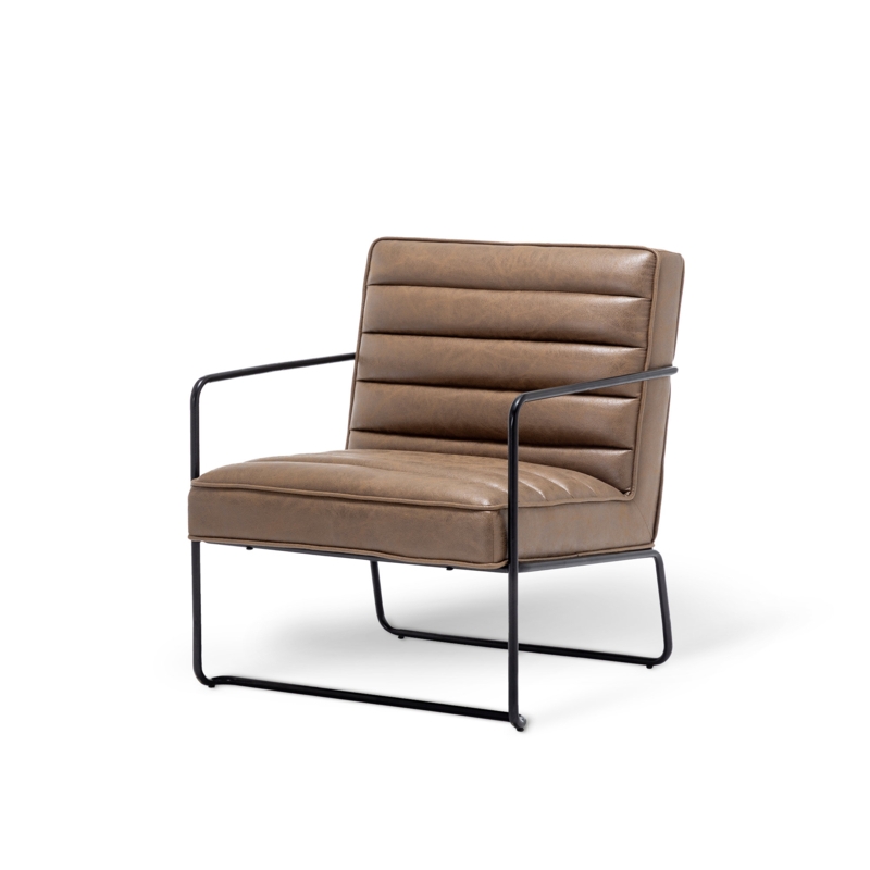 Accent Chair Leather Like Sled Base Horizontal Channeling