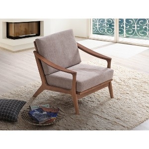 Accent Chair Light Brown Woven Fabric Barrel Silhouette with Tapered Legs