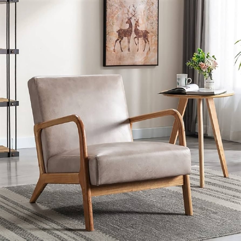 Accent Chair Light Camel Microfiber Open Frame Living Room Seat