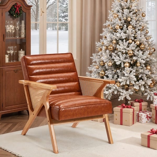 Accent Chair Light Gray Textured Weave Curved Arms Natural Wood Frame