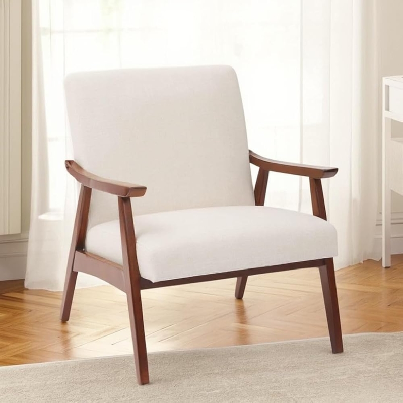 Accent Chair Linen-Like Fabric Angled Backrest Occasional Seating