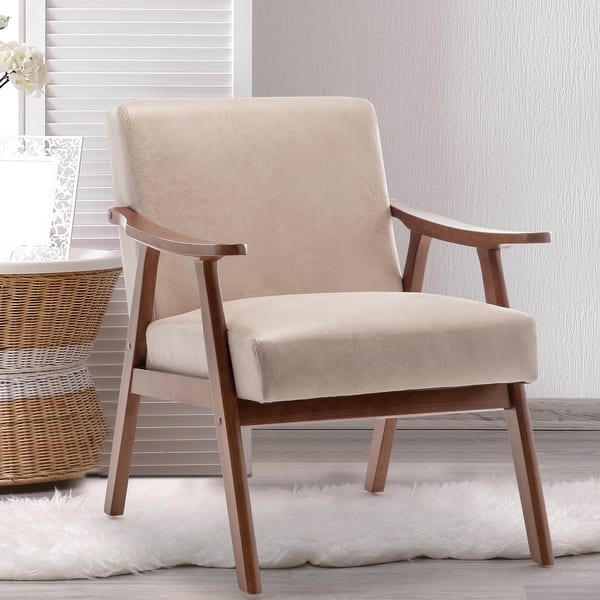 Accent Chair, Linen-Like Weave, Cream Upholstery, Light Wood Frame
