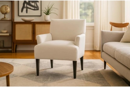 Accent Chair Linen Texture Black Accents Tapered Legs Minimalist Lounge