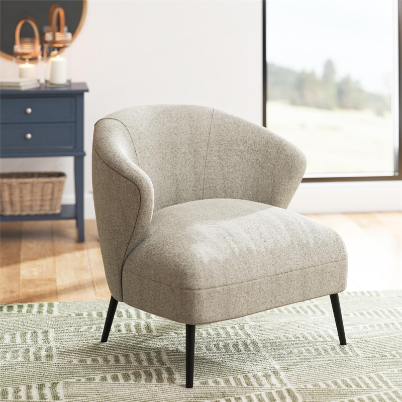 Accent Chair Looped Yarn Boucle Texture Textured Tan Barrel Chair Design