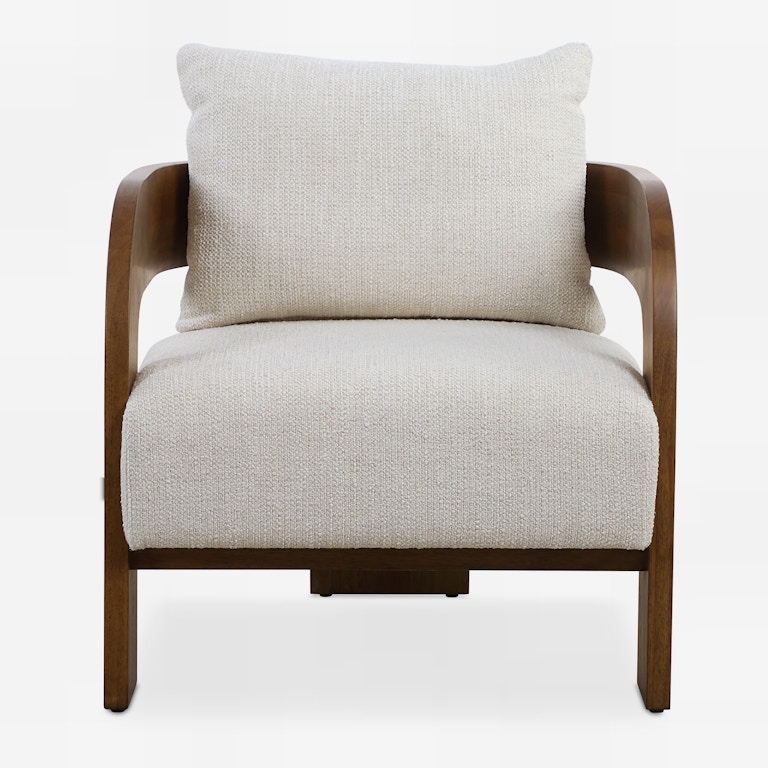 Accent Chair Low Profile Barrel Back with Dark Wood Exposed Frame