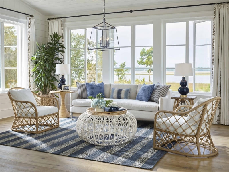 Accent Chair Low Profile Sloped Arms Textured Boucle Coastal Style