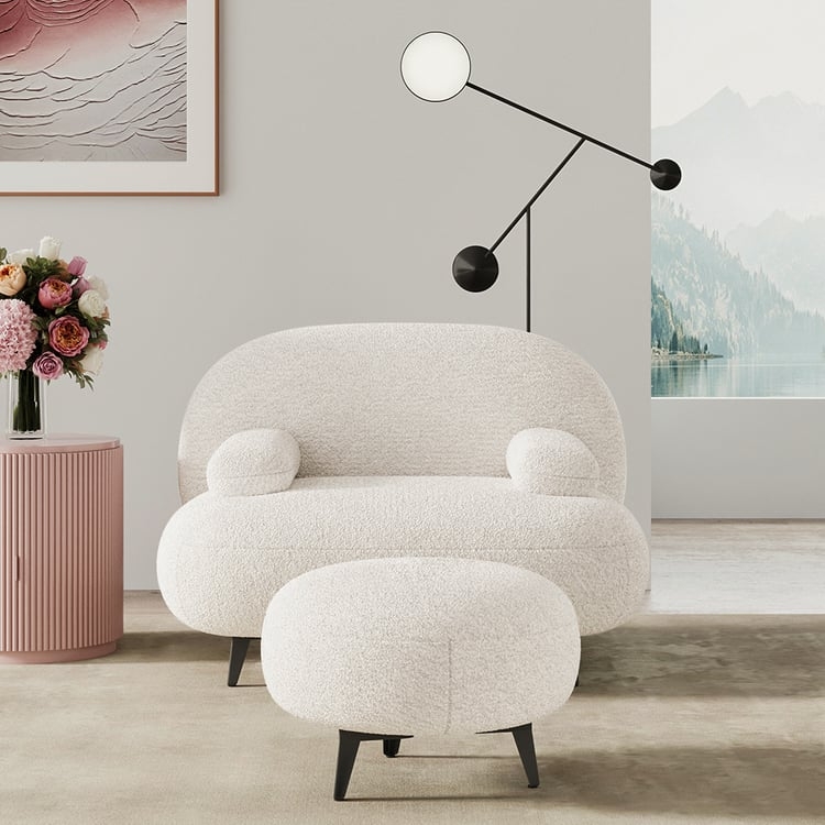 Accent Chair Matching Ottoman Set Boucle Curved Lounge