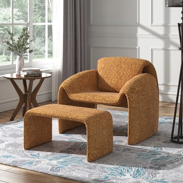 Accent Chair Matching Ottoman Set Charcoal Gray Mid-Century Modern