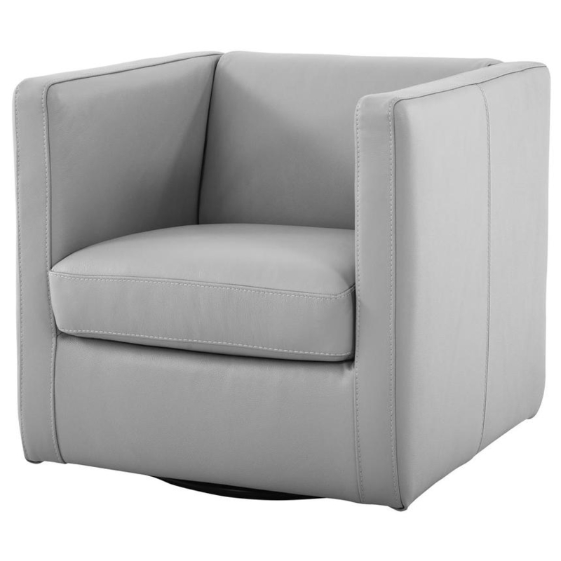 Accent Chair Metallic Silver Leather Like Swivel Barrel Base