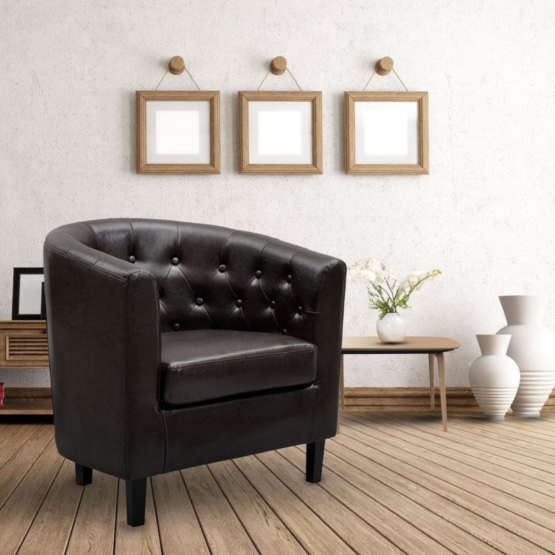 Accent Chair: Mid-Century Faux Leather with Slanted Wooden Legs