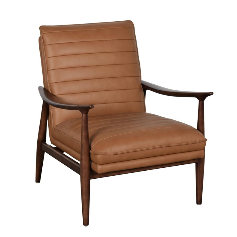 Accent Chair Mid-Century Modern Butternut Leather-Like Wood Frame