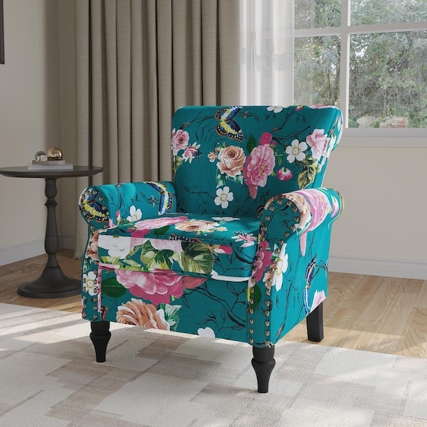 Accent Chair Mid-Century Modern Floral with Tapered Wood Legs