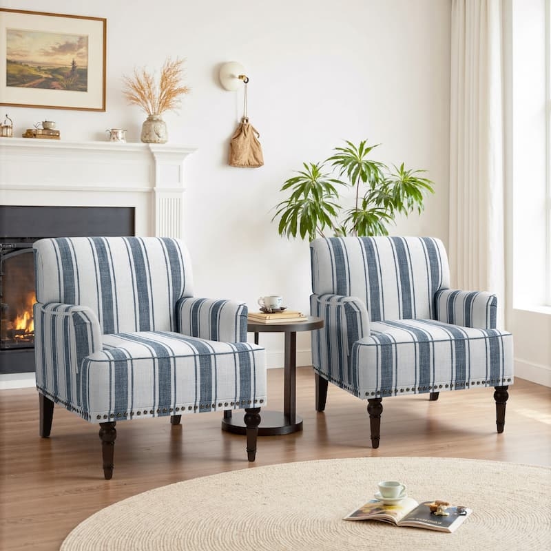 Accent Chair, Mid-Century Modern with Earthy Brown and Tan Stripes