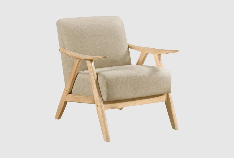 Accent Chair Mid-Century Natural Wood Frame Oatmeal Fabric