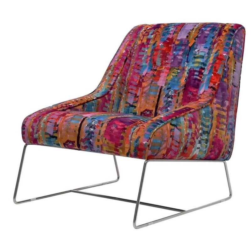 Accent Chair: Modern Barrel Chair with Gold Legs & Abstract Upholstery