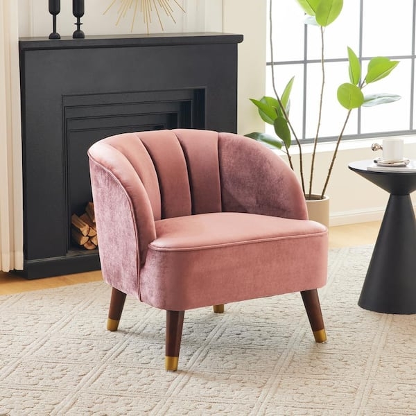 Accent Chair Modern Blush Velvet Club Chair with Vertical Channel Tufting