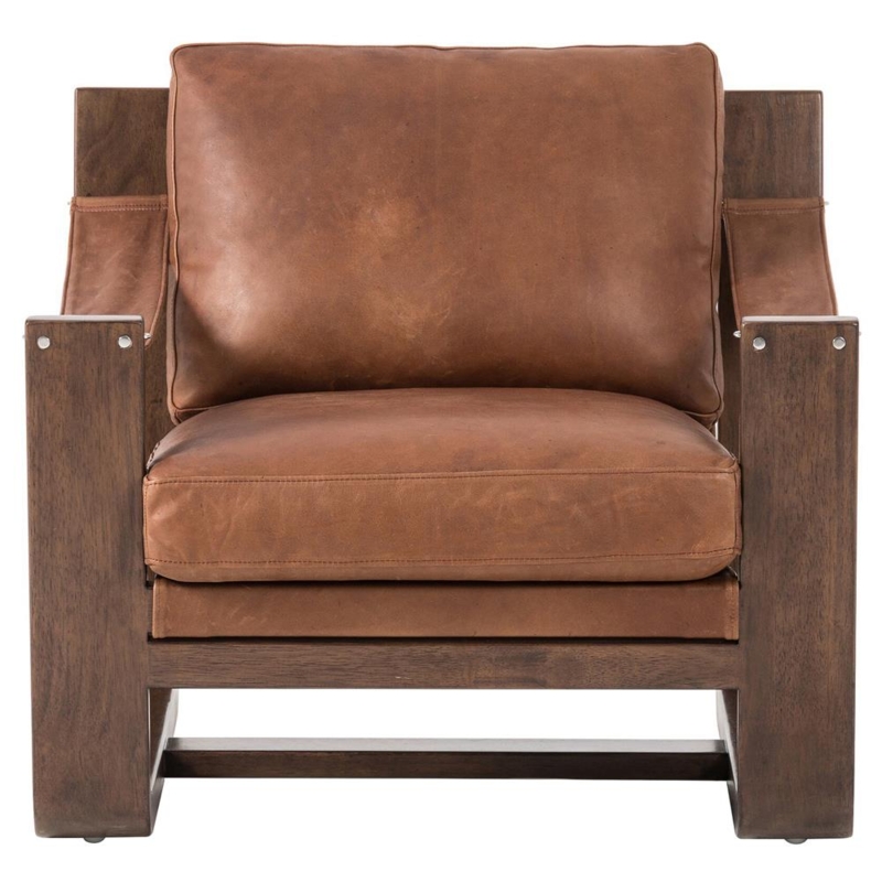 Accent Chair Modern Rustic Sling Construction Visible Stitching Wood