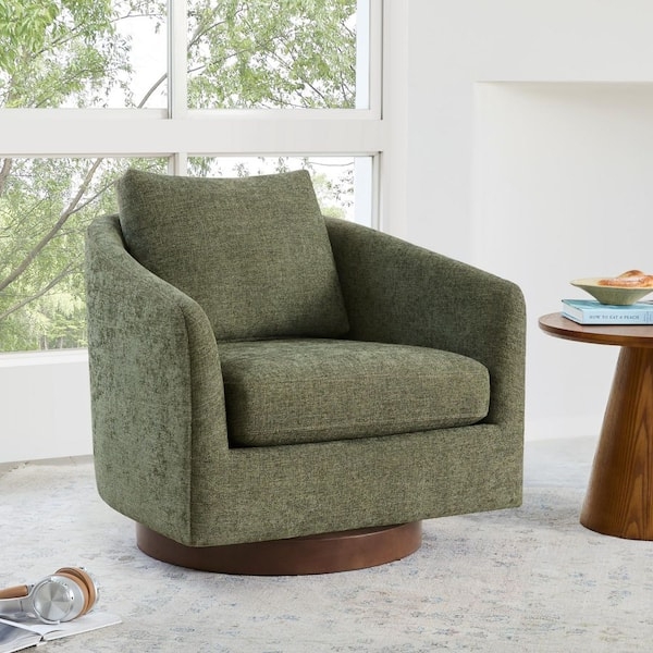 Accent Chair Moss Green Swivel Base Modern Organic Style