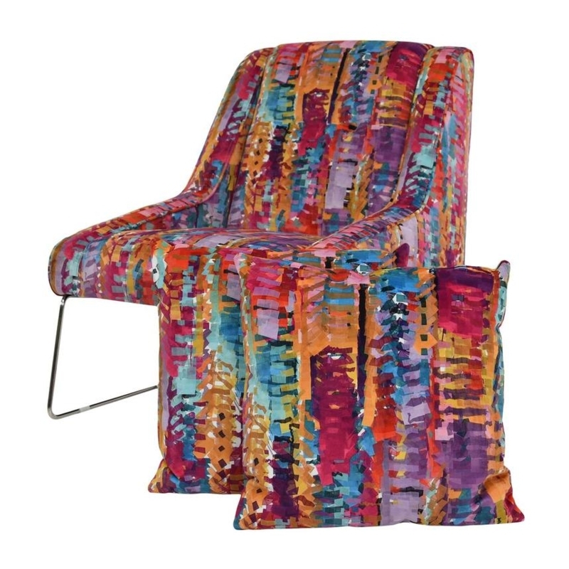 Accent Chair Multicolor Botanical Print Flared Arms with Two Pillows