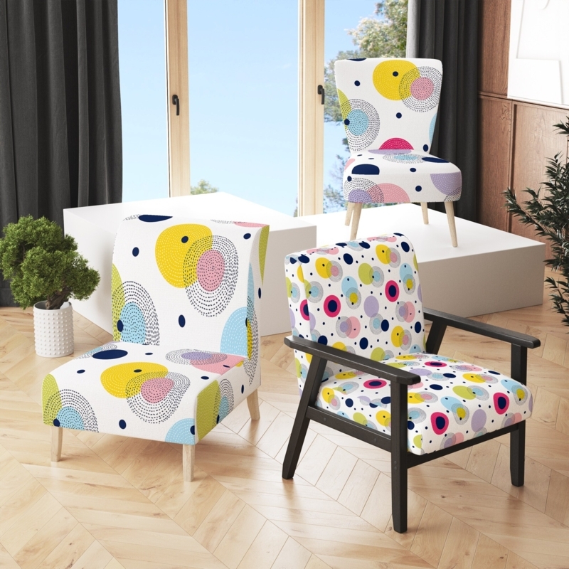 Accent Chair Multicolor Circle Pattern Flared Arms Tapered Wood Legs