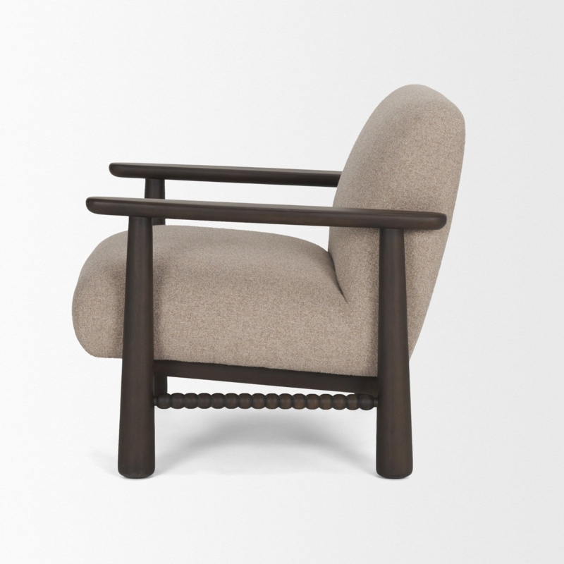 Accent Chair Mushroom Gray Fabric Heavy Woven Texture Wood Frame