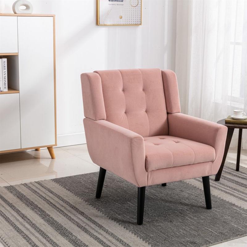 Accent Chair Muted Pink Upholstery Mid Century Silhouette