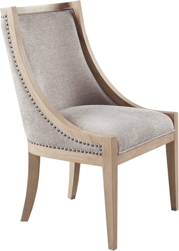Accent Chair Nailhead Trim Linen Look Beige Farmhouse Armchair