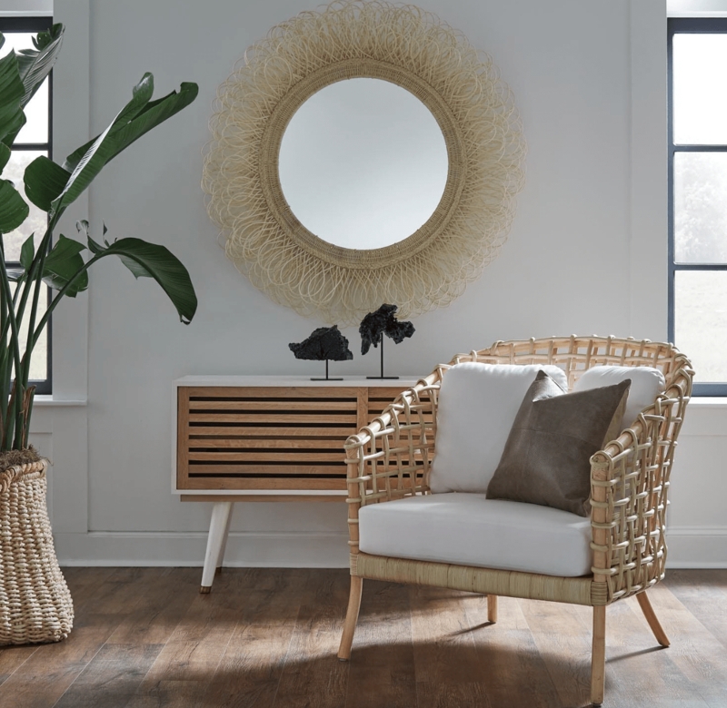 Accent Chair Natural Rattan Curved Silhouette Splayed Legs Coastal