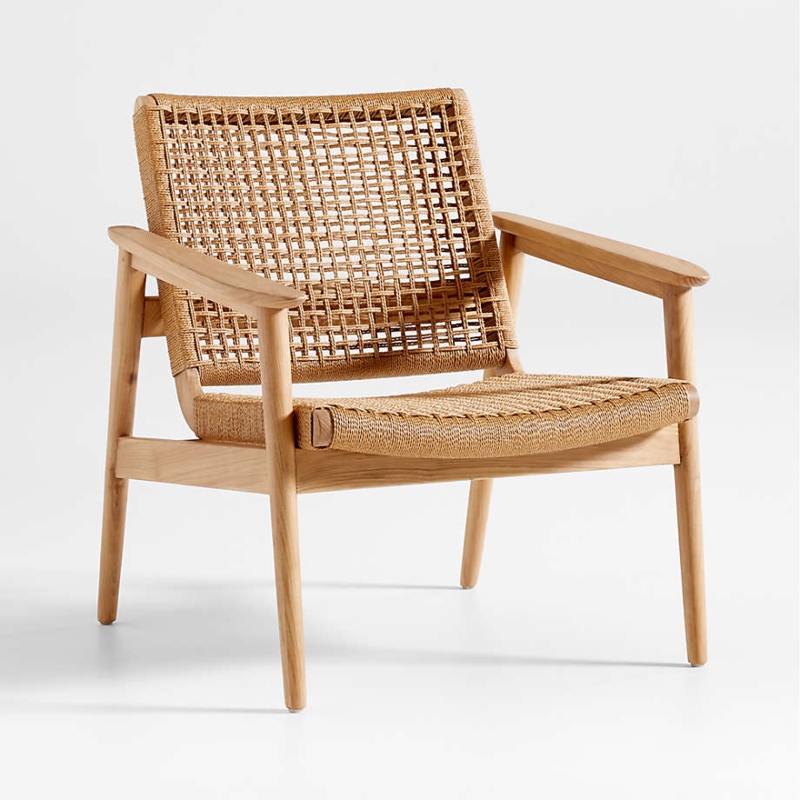 Accent Chair Natural Rattan Open Weave Barrel Back Off-White