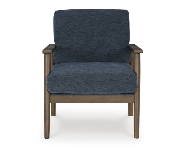 Accent Chair Navy Blue Exposed Wood Frame with Slatted Back