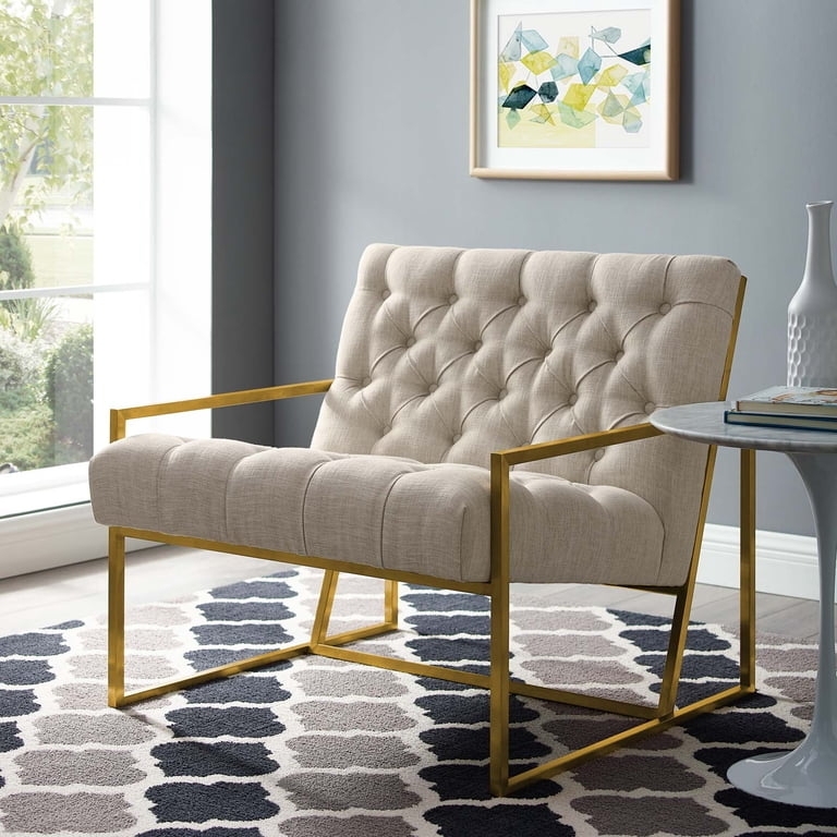 Accent Chair Navy Blue Fabric Polished Gold Geometric Open Frame