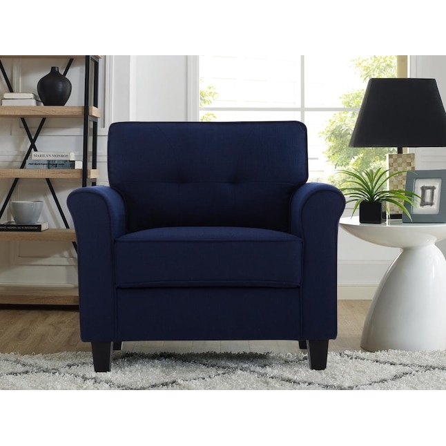 Accent Chair Navy Blue Reading Nook Tapered Wood Legs