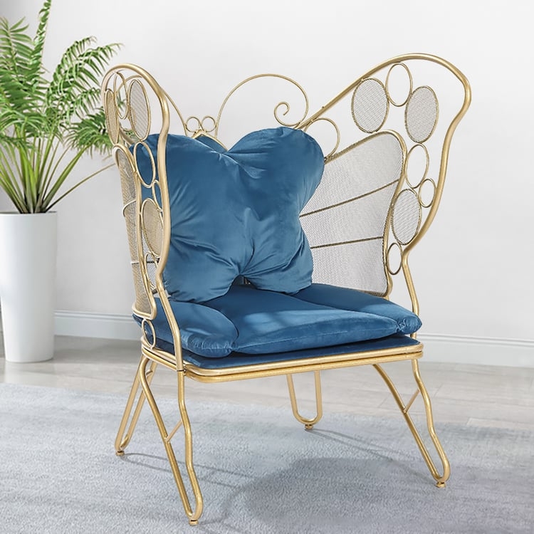Accent Chair Navy Blue Velvet Butterfly Backrest Gold Legs