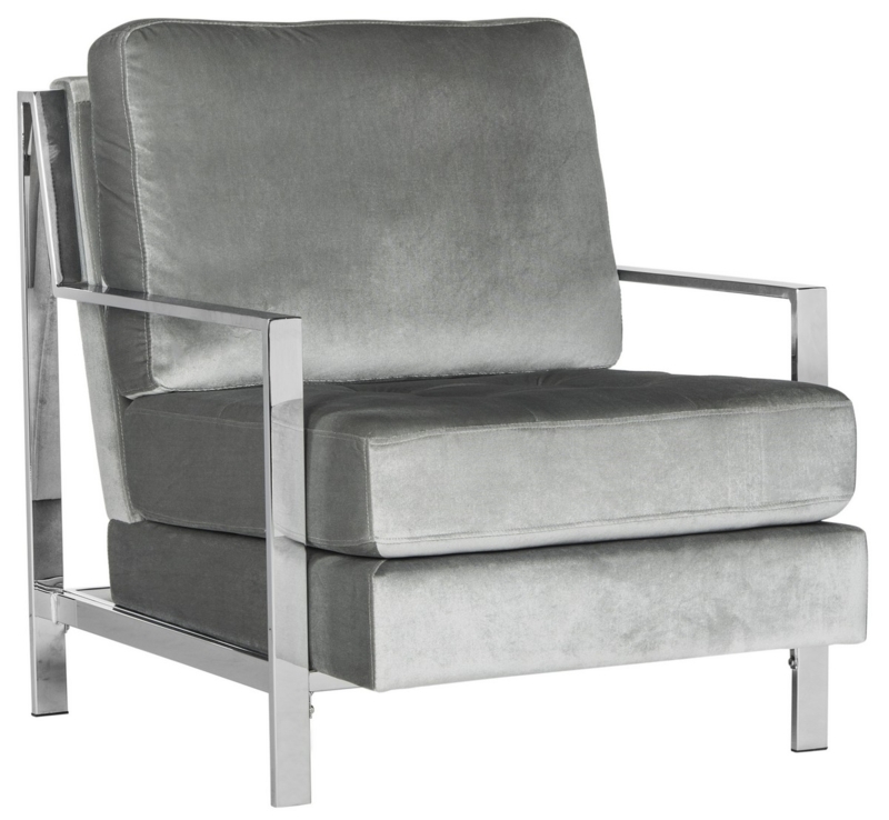 Accent Chair Navy Blue Velvet Diamond Tufted Polished Metal Barrel