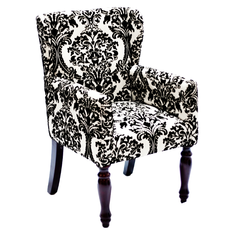Accent Chair Navy Damask with Track Arms and Splayed Legs