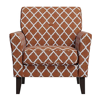 Accent Chair Navy Trellis Pattern Flared Arms Transitional Armchair