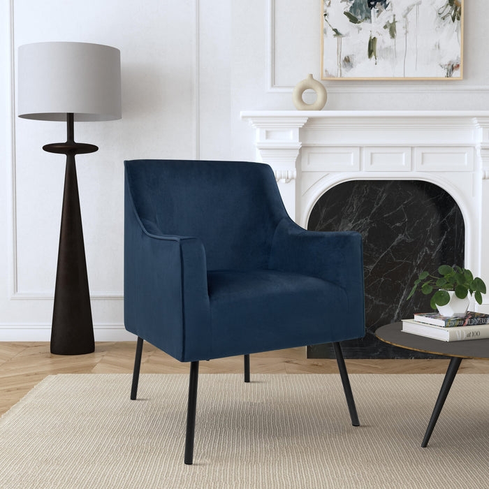 Accent Chair Navy Velvet Barrel Back Tapered Wood Legs