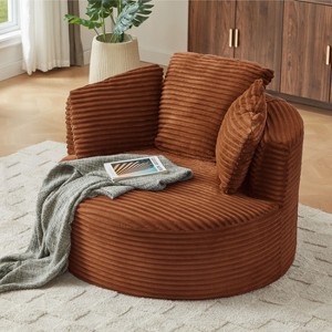 Accent Chair Neutral Corduroy Rounded Low Profile Lounge Seating