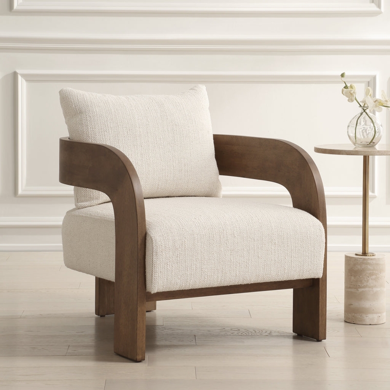 Accent Chair Nobby Weave Dark Walnut Finish Barrel Silhouette Modern