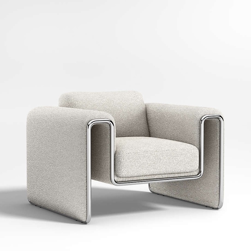 Accent Chair Off-White Boucle Cantilever Chrome Frame Modern