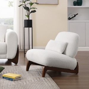 Accent Chair: Off-White Boucle Fabric with Splayed Wood Legs and Pillow