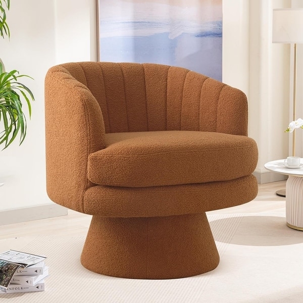 Accent Chair Off-White Boucle Swivel Barrel Modern Channel Tufted