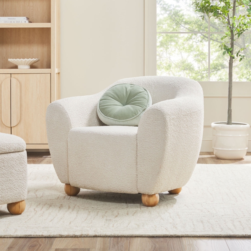 Accent Chair Off-White Boucle Tapered Legs Mid Century Wood