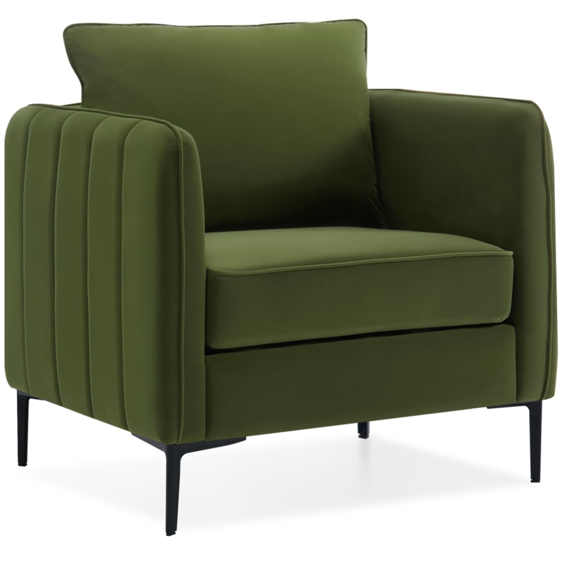 Accent Chair Olive Velvet Barrel Back with Gold Tapered Legs Glam Style