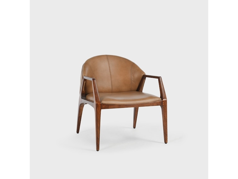 Accent Chair Open Armrests Spindle Back Tan Leather Lounge Chair